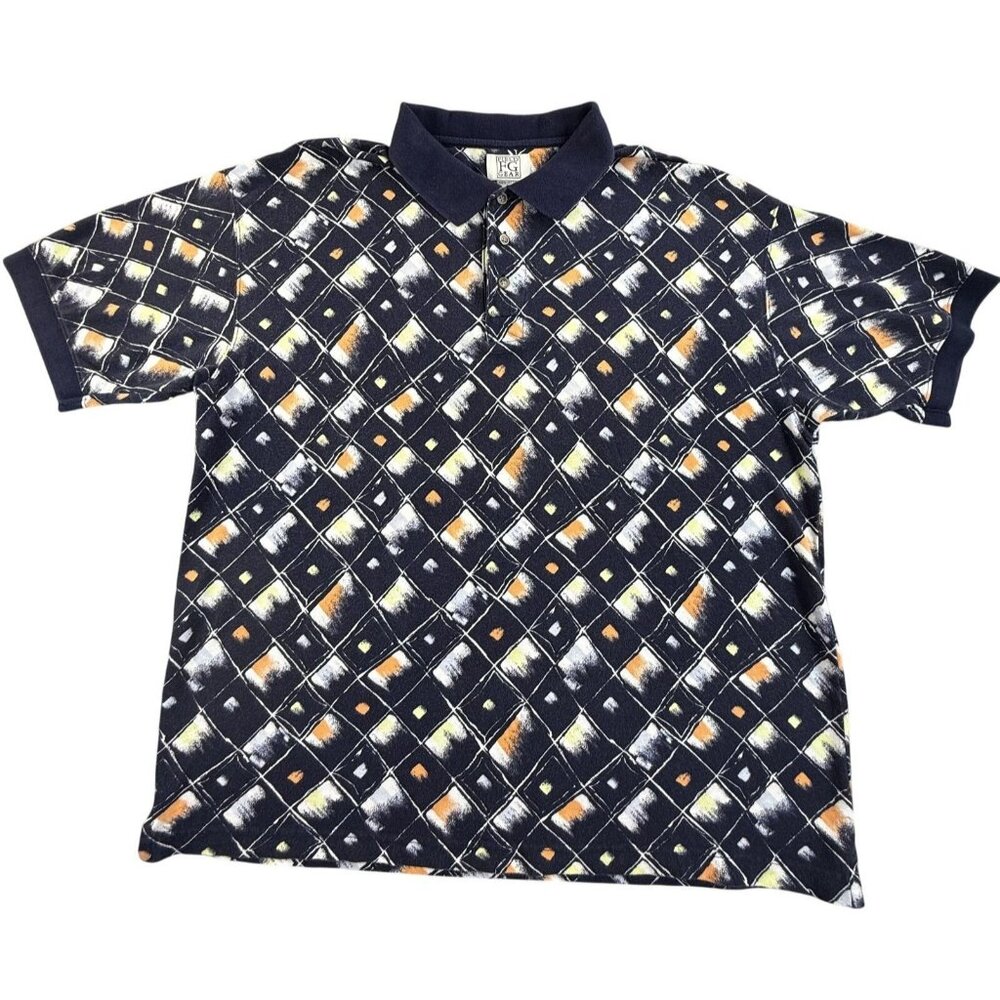 Vintage Field Gear Polo Shirt Mens Large Blue Argyle Diamond Print Knit 90s AOP